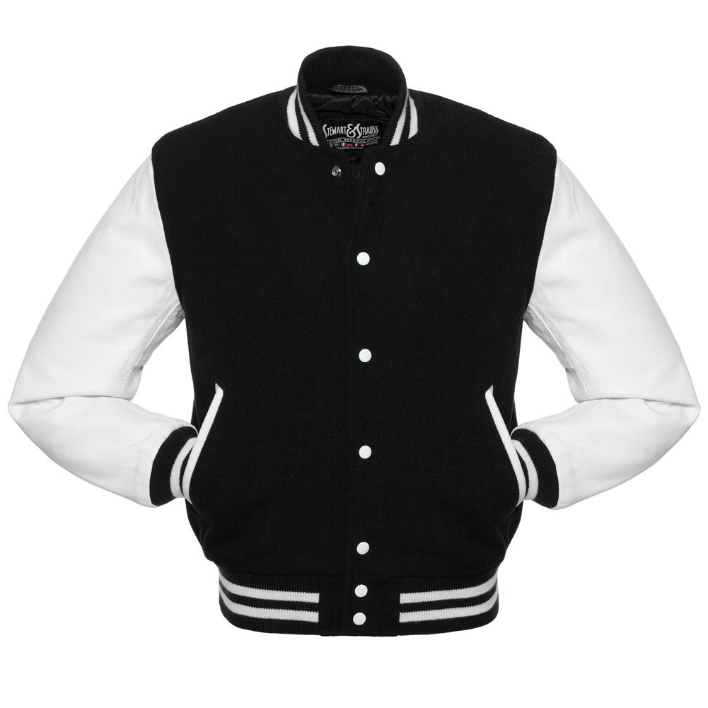 thumbnail image 2 of SJI Men's Black Varsity Bomber Jacket With Genuine Leather Sleeves - Wool Body, Band Collar, S-5XL 2 of 5